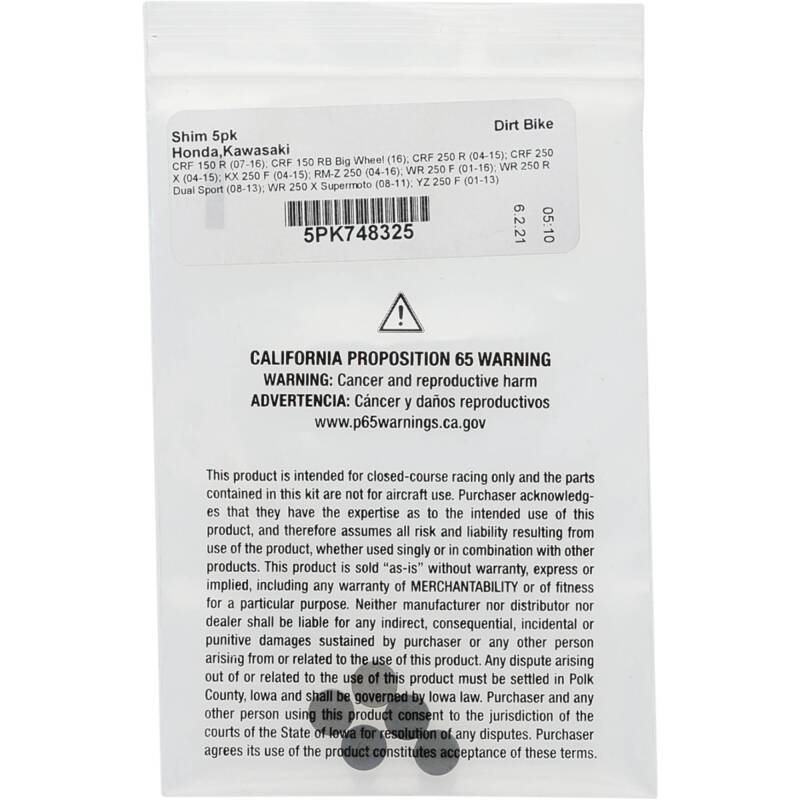 Hot Cams 2008-2013 Yamaha WR 250 R Dual Sport 250cc 3.250mm Shim Kit - 5 Pack