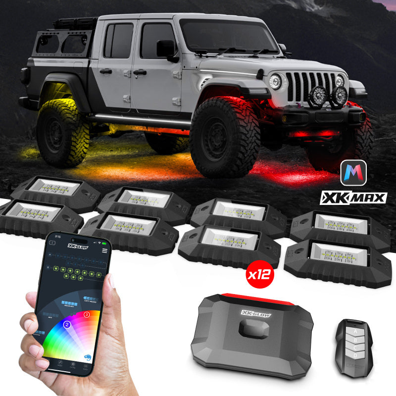 XK Glow RGBW 12pc Addressable LED Rock Light Kit