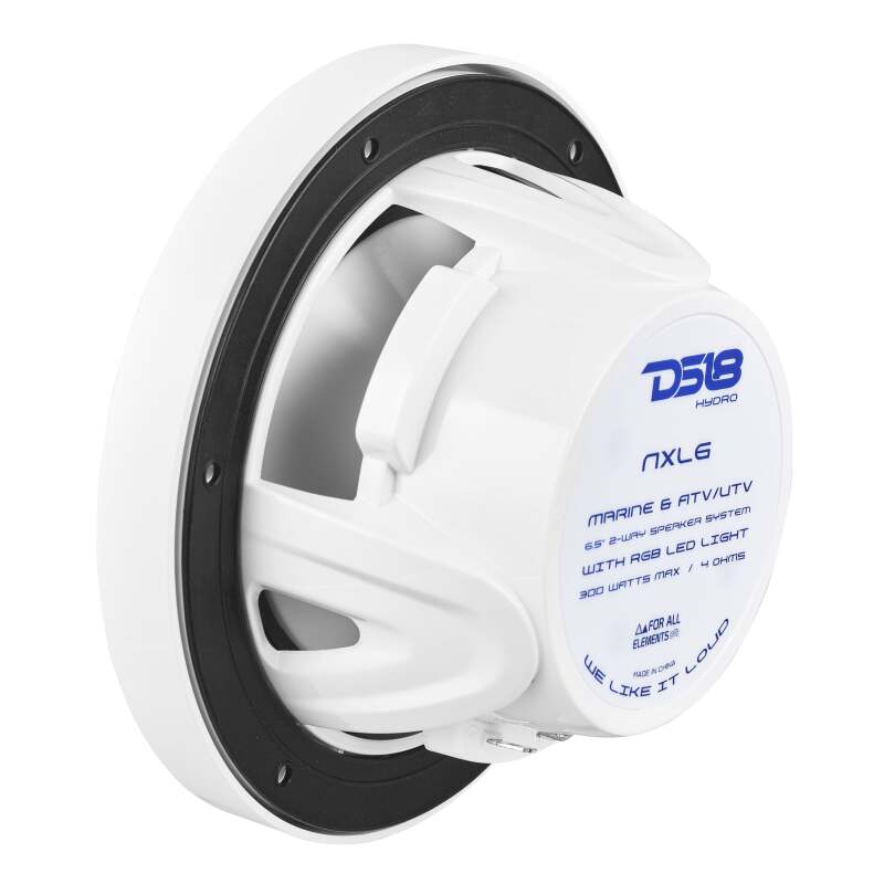 DS18 NXL Series Coaxial Marine Speaker w/ RGB Lights 6.5in 2-Way 100 Watts RMS 4 ohm White