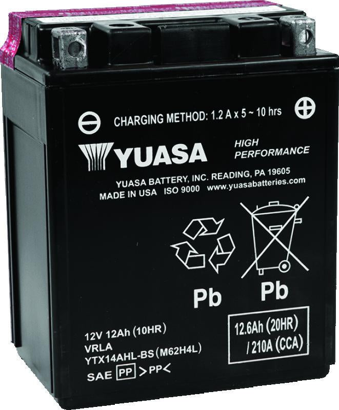 Yuasa YTX14AHL-BS High Performance AGM 12-Volt Battery w/Bottle