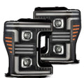 AlphaRex 17-19 Ford F-250/350/450/550  Super Duty PRO-Series Proj Headlights Black w/SeqSig & DRL