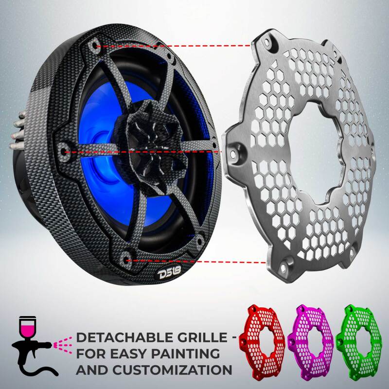DS18 NXL-M Series Spkr w/ RGB LED Lights 6.5in 2-Way 125 Watts RMS 4 ohm Black Crbn Fiber w/ Cover