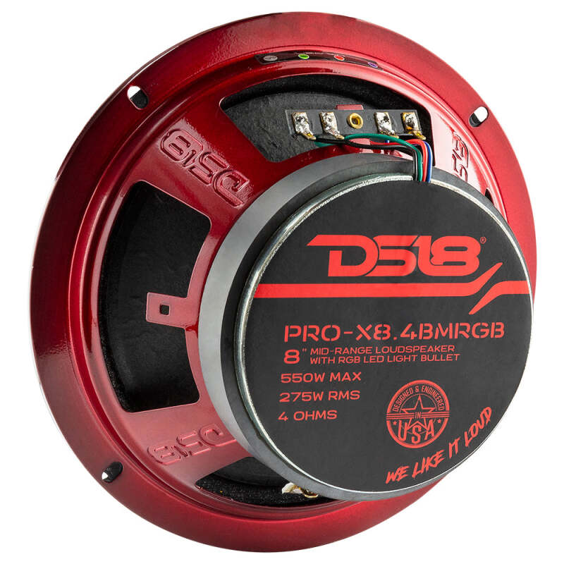 DS18 8in 275 Watts RMS 4 ohm Mid-Range Loudspeaker RGB Bullet Loudspeaker