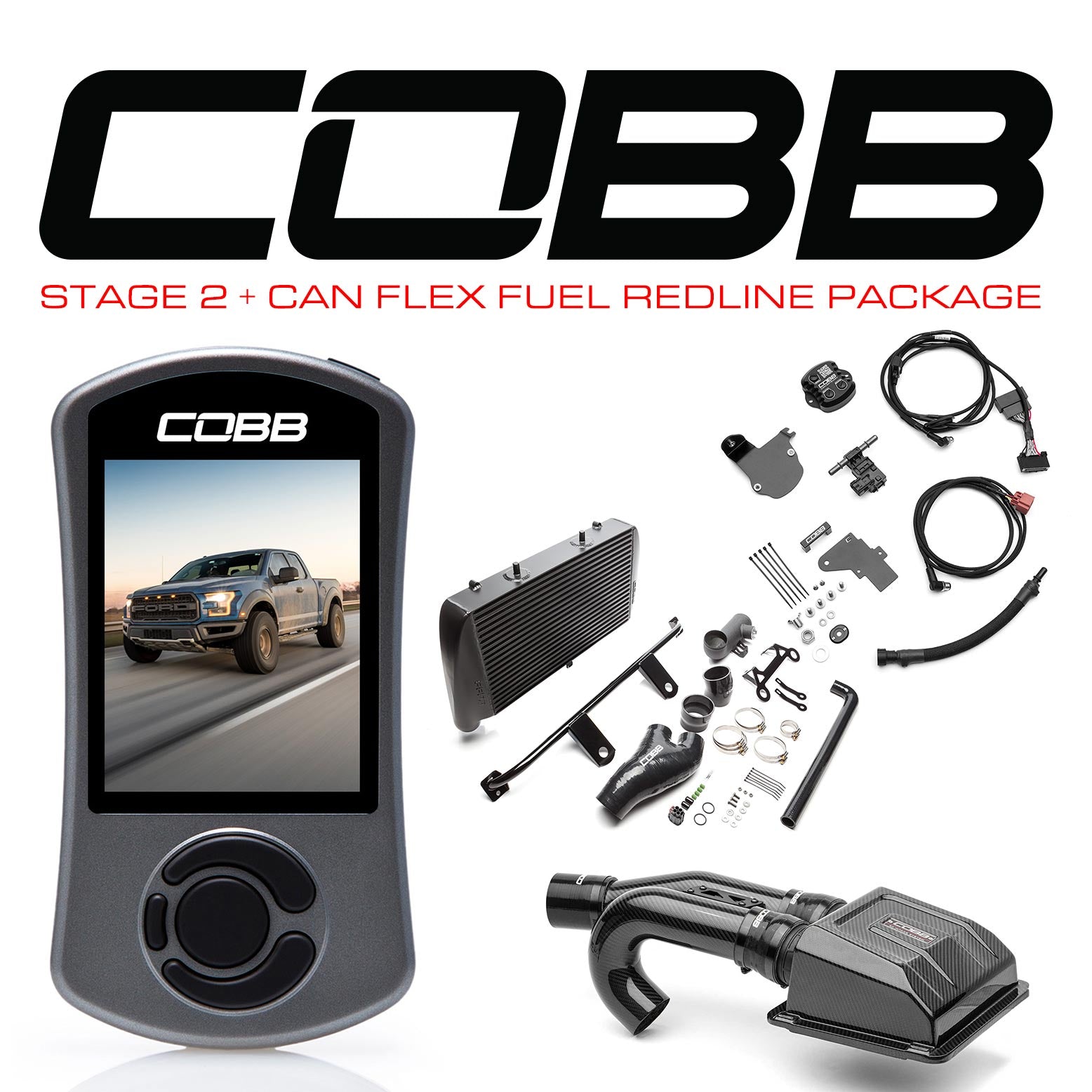 Cobb 17-20 Ford F-150 Ecoboost Raptor w/TCM Stage 2+ CAN Flex Fuel Redline CF Power Package - Black