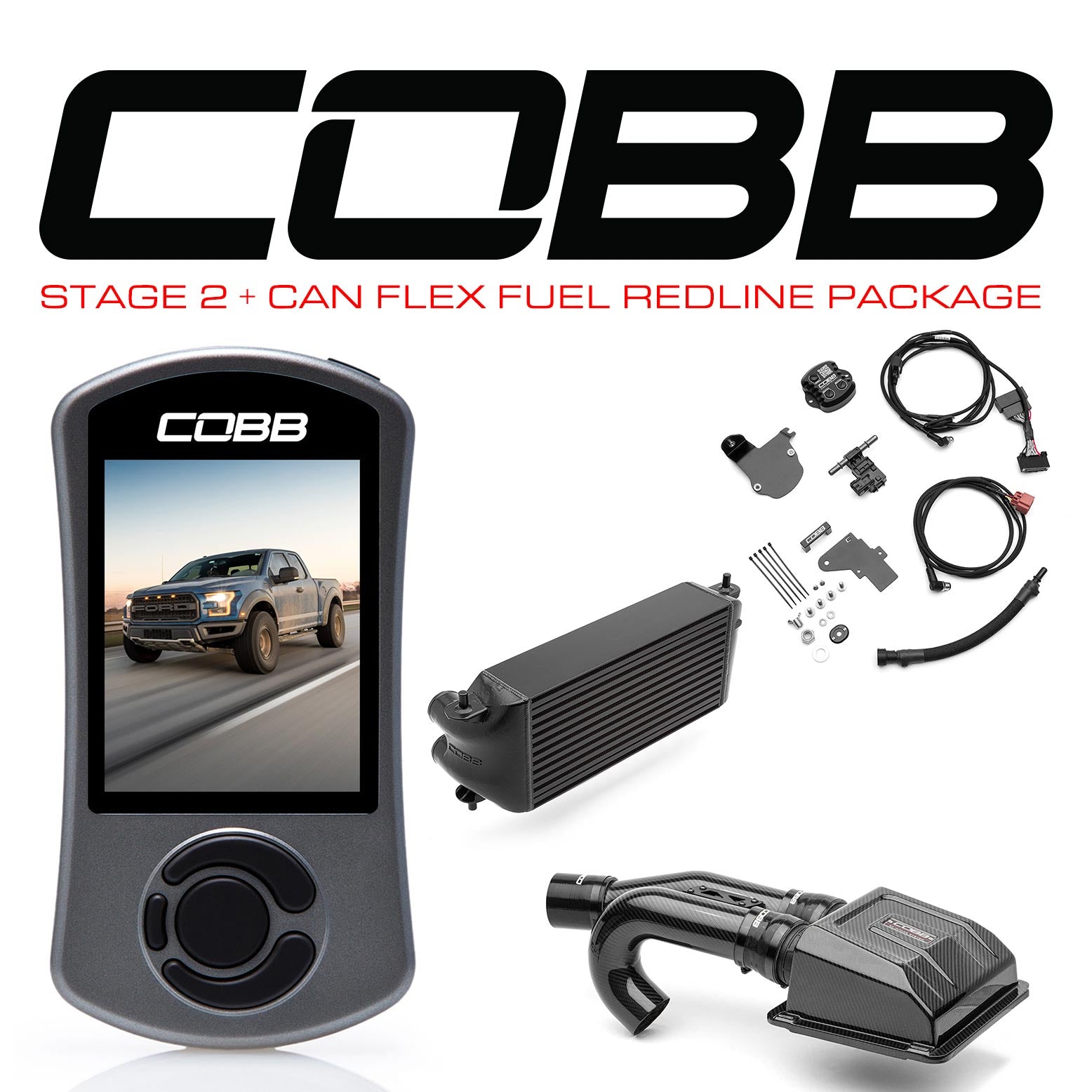 Cobb 17-20 Ford F-150 Ecoboost Raptor Stg2+ w/TCM CAN Flex Fuel Redline CF Pwr Pkg (OE Loc I/C) - BK