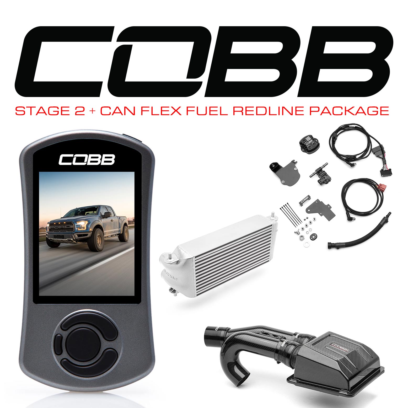 Cobb 17-20 Ford F-150 Ecoboost Raptor Stg2+ CAN Flex Fuel Redline CF Power Pkg (OE Loc I/C) - Silver
