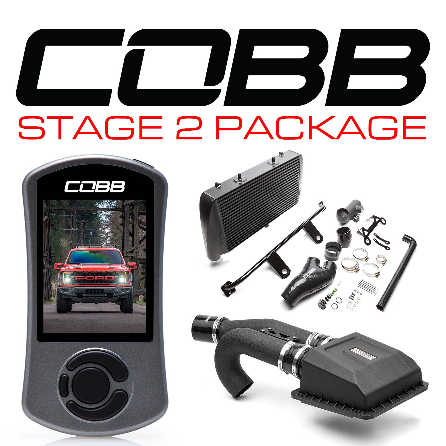 Cobb 21-22 Ford F-150 Raptor Stage 2 Power Package w/FMIC (w/ HCT Intake) - Blk
