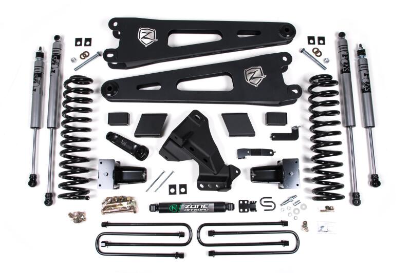 Zone Offroad 23-26 Ford F250/F350 4WD 7in Radius Arm Susp. Lift Kit 4.5in Rear - Adv. Series Shocks